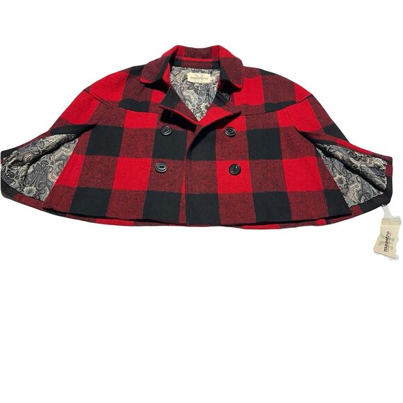 Maestro Red Buffalo Plaid Cape Coat Size M Sherlock Holmes Style Wool Blend NWT - Picture 1 of 8